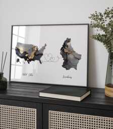 Usa & Luxembourg Map Black & Gold Travel Wall Art Print - United States America Moving Home Gift - thumbnail 1