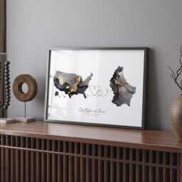Usa & Luxembourg Map Black & Gold Travel Wall Art Print - United States America Moving Home Gift - thumbnail 2