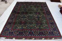 Green Bokhara Handmade Wool Rug - 6.9x5 Ft For Bedroom - thumbnail 1