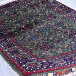 Green Bokhara Handmade Wool Rug - 6.9x5 Ft For Bedroom - thumbnail 3