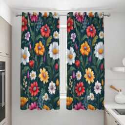 Dark Floral Curtains With Bold Pink Yellow & White Flowers, Custom Botanical Drapes, Vibrant Window Panels For Living Room Or Bedroom - thumbnail 3