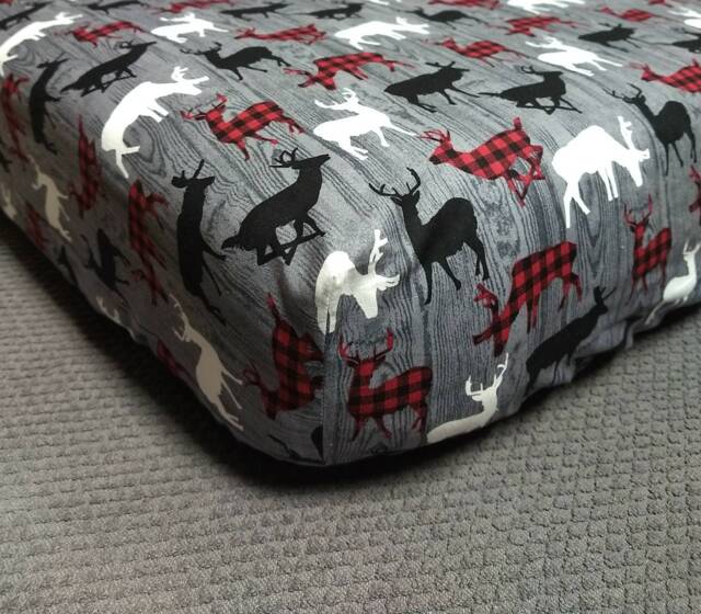 Buffalo Check Deer Crib Sheet Red Black Cotton, Cabin Nursery - image 1