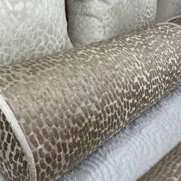 Antelope Luxury Textured Bolster, Champagne Gold Duck Feather Cushion Included Contrasting Ivory Piping Designer Fabric High Quality - thumbnail 3