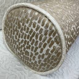 Antelope Luxury Textured Bolster, Champagne Gold Duck Feather Cushion Included Contrasting Ivory Piping Designer Fabric High Quality - thumbnail 2