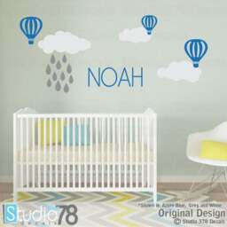 Personalized Cloud Raindrop Wall Decals - Hot Air Balloon Nursery Decor - thumbnail 2