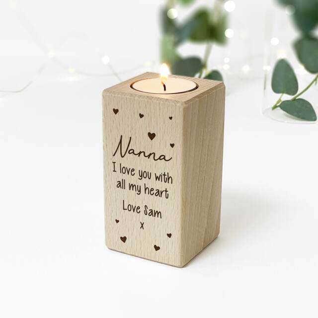 Personalised Beech Wood Tealight Holder Engraved Candle Gift For Nanna - image 1