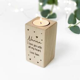 Personalised Beech Wood Tealight Holder Engraved Candle Gift For Nanna - thumbnail 3