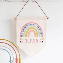 Personalised Linen Flag Pennant - Custom Kids Name Birthday Gift For Boy Girl Son Daughter Bedroom New Baby Nursery Wall Art Decor - thumbnail 2
