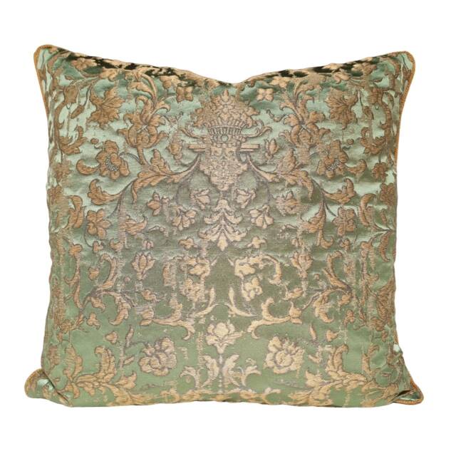 Green & Gold Silk Jacquard Rubelli Fabric Throw Pillow Cushion Cover Les Indes Galantes Pattern - Handmade in Italy - image 1