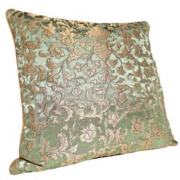 Green & Gold Silk Jacquard Rubelli Fabric Throw Pillow Cushion Cover Les Indes Galantes Pattern - Handmade in Italy - thumbnail 3