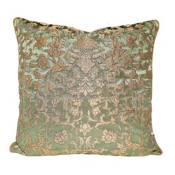 Green & Gold Silk Jacquard Rubelli Fabric Throw Pillow Cushion Cover Les Indes Galantes Pattern - Handmade in Italy - thumbnail 1