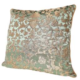 Green & Gold Silk Jacquard Rubelli Fabric Throw Pillow Cushion Cover Les Indes Galantes Pattern - Handmade in Italy - thumbnail 4