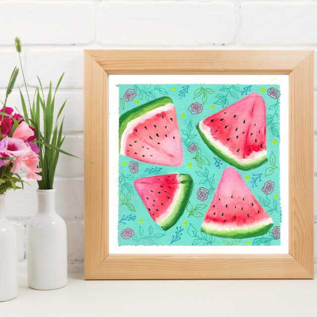 Watermelon Acrylic Painting Quirky Kitchen Wall Art, Summer Theme - 8x8 - image 1