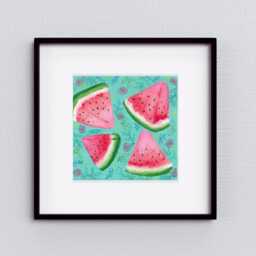 Watermelon Acrylic Painting Quirky Kitchen Wall Art, Summer Theme - 8x8 - thumbnail 2