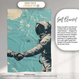 Turquoise Astronaut Handshake Space Exploration Art, All Season Comfort, Modern Interior Accent - Super Soft Fleece Blanket Bed Sofa Throw - thumbnail 3