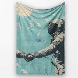 Turquoise Astronaut Handshake Space Exploration Art, All Season Comfort, Modern Interior Accent - Super Soft Fleece Blanket Bed Sofa Throw