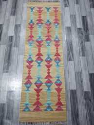 Minimalist Scandinavian Runner, Handmade Artisan Afghan Turkish Persian Swedish Style Flatweave Natural Wool Kilim Runner Rug 203x62 cm - thumbnail 1
