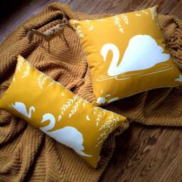Swan Throw Pillow Modern Linen Home Decor, Golden Brown & White, 18 - thumbnail 4
