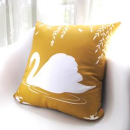 Swan Throw Pillow Modern Linen Home Decor, Golden Brown & White, 18 - thumbnail 2