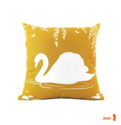 Swan Throw Pillow Modern Linen Home Decor, Golden Brown & White, 18 - thumbnail 1