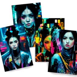 Cyber Girls Ds0015 - Limited Edition 10 Print Set Of 4 Sheets Synthography Printed On Glossy Premium Fine Art Photo Paper 20x30 cm - thumbnail 1