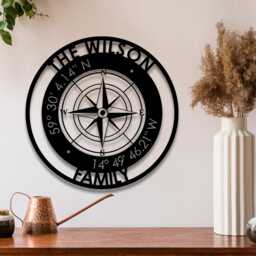 Personalized Compass Metal Sign Family Name Custom Coordinates Nautical Decor Patina Wall Art - thumbnail 3