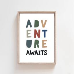 Set Of 3 Boys Nursery Prints, Name Print, Bedroom Decor, Wall Art, Adventure Awaits, Playroom Blue - thumbnail 4