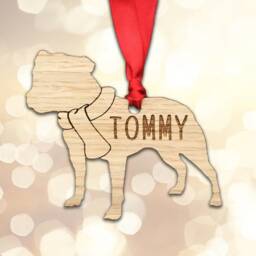 staffy Personalised Dog Christmas Decoration Bauble Silhouette Scarf Puppy Memorial - Add Your Pets Name - Other Breeds Available - thumbnail 2