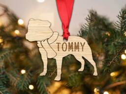 staffy Personalised Dog Christmas Decoration Bauble Silhouette Scarf Puppy Memorial - Add Your Pets Name - Other Breeds Available - thumbnail 1