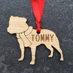 staffy Personalised Dog Christmas Decoration Bauble Silhouette Scarf Puppy Memorial - Add Your Pets Name - Other Breeds Available - thumbnail 3