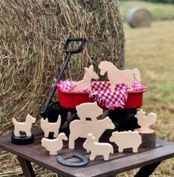 Maple Wood Farm Animal Toys Montessori Stacking Blocks, 10 Piece Set