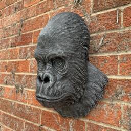 stone Garden Large Detailed Gorilla Ape Head Wall Hanging Plaque Ornament - thumbnail 3