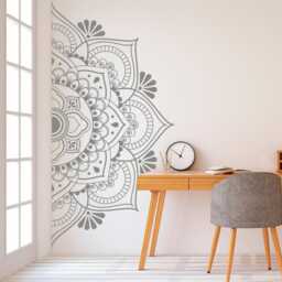 Mandala Half Wall Decal - Boho Tattoo For Meditation Yoga Sticker Zen Art Indian Decor Design 009 - thumbnail 1