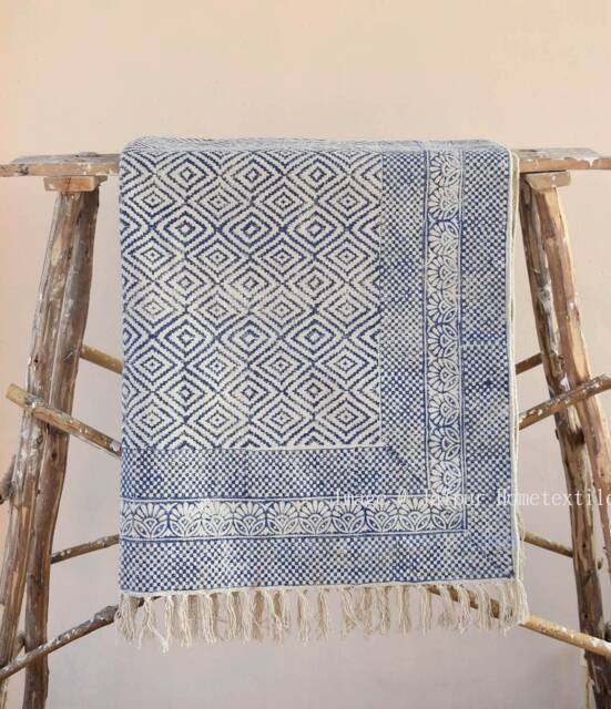 Handblock Printed Indian Cotton Rug, Bohemian Decor - 5x8 Ft - image 1