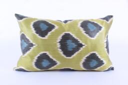 Ikat Silk Velvet Pillow 16x24 - Handmade Boho Cushion Cover Turkish Home Decor Accent - thumbnail 1