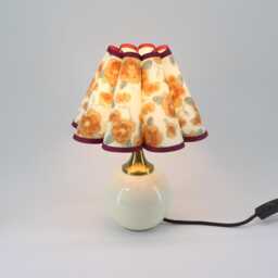 Handmade Orange Floral Table Lamp Scallop Fabric Shade, Ceramic Base-130#