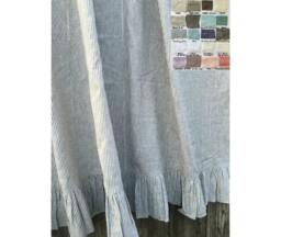 Linen Shower Curtain With Ruffle Hem -, 72x72, 72x85, 72x94, White, Grey, Cream, Pink, Blue, Stripe, Chevron, 40+Color/Patterns, Custom Size - thumbnail 1