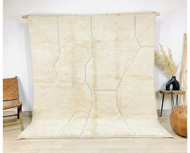 Hand Tufted White Moroccan Rug, Berber Shag Large Area Minimalist Neutral Wool Decor - image 1