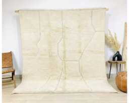 Hand Tufted White Moroccan Rug, Berber Shag Large Area Minimalist Neutral Wool Decor - thumbnail 1