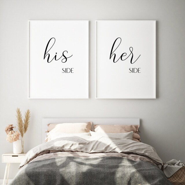His Side & Her Prints - Set Of 2 - Romantic Gallery Wall Art Bedroom Decor Wedding Or Engagement Gift New Home Unframed - image 1