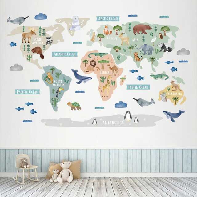 Large Animal World Map Nursery Wall Sticker - image 1