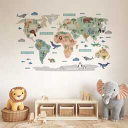 Large Animal World Map Nursery Wall Sticker - thumbnail 3