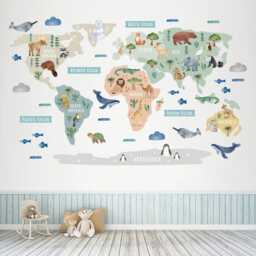 Large Animal World Map Nursery Wall Sticker - thumbnail 2