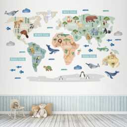 Large Animal World Map Nursery Wall Sticker - thumbnail 1