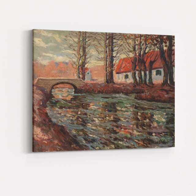 Rustic Stone Bridge Woodland Stream Impressionist Landscape Canvas Wall Art Print Decor Picture Ready To Hang - image 1