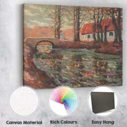 Rustic Stone Bridge Woodland Stream Impressionist Landscape Canvas Wall Art Print Decor Picture Ready To Hang - thumbnail 2