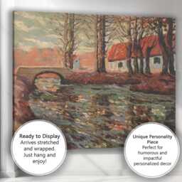 Rustic Stone Bridge Woodland Stream Impressionist Landscape Canvas Wall Art Print Decor Picture Ready To Hang - thumbnail 3