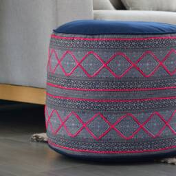 Hill Tribe Fabric Ottoman Pouf Rustic Ethnic Hmong Pillow - thumbnail 2