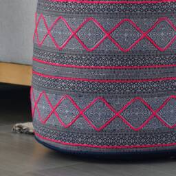 Hill Tribe Fabric Ottoman Pouf Rustic Ethnic Hmong Pillow - thumbnail 3