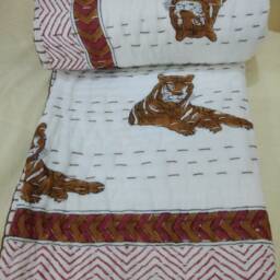 Handmade Cotton Kantha Baby Quilt Tiger Print Bedspread - 40x40/40x60 - thumbnail 2